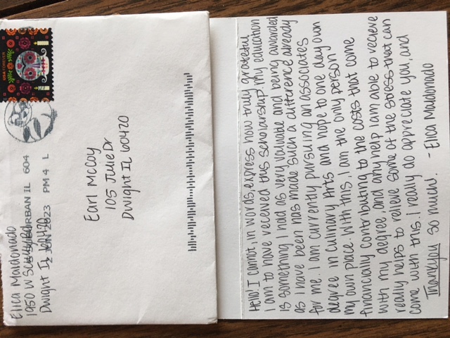 Letter from Scholarship Winner 2023